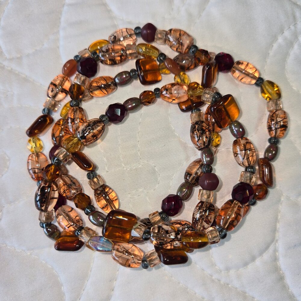 Handmade Beaded Necklace or Wrap Bracelet Brown, Red, Orange Bohemian - Picture 4 of 7
